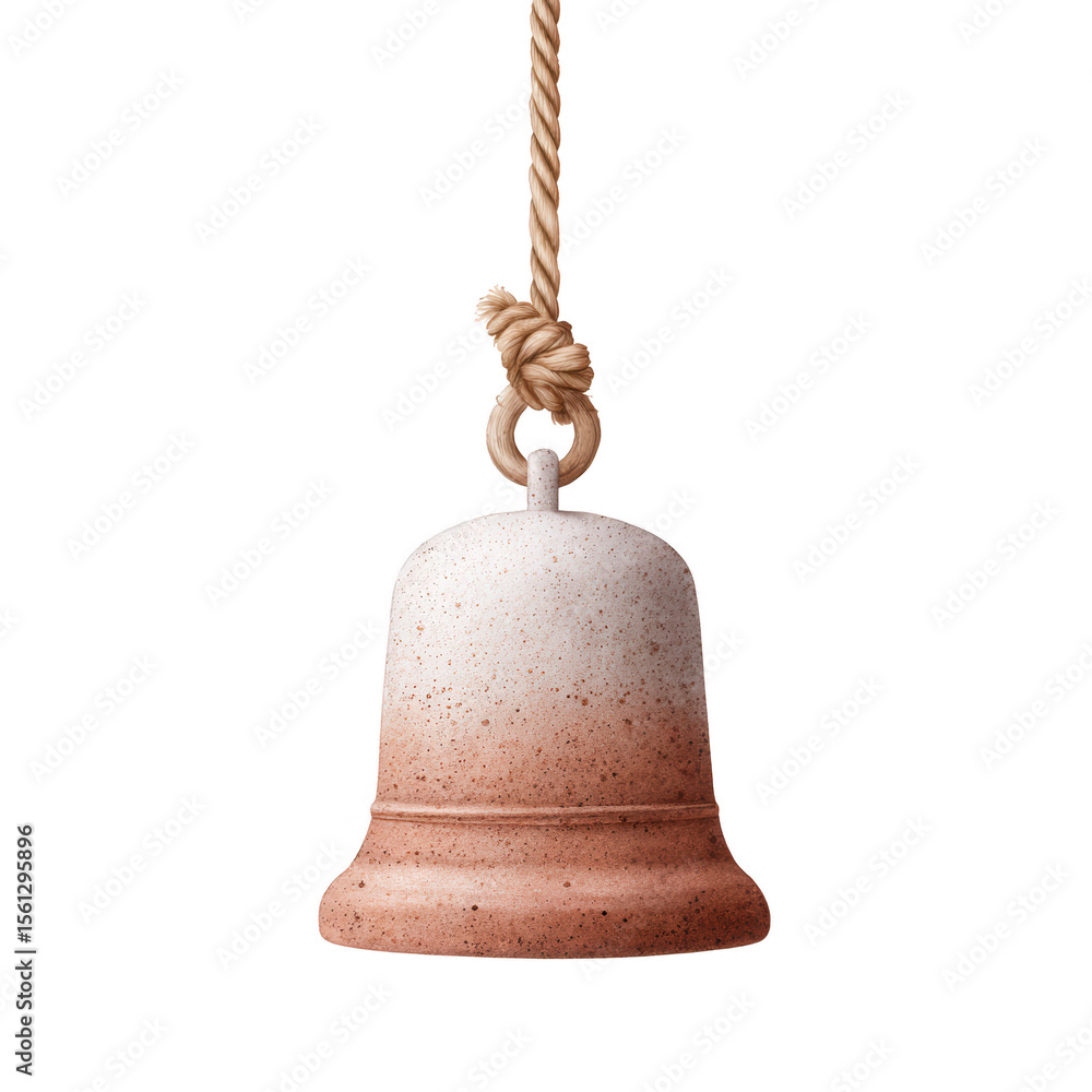 Poster ceramic bell with natural rope hanger in watercolor style featuring soft brown and white speckled te