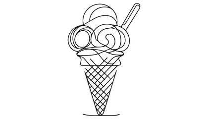 Continuous one single minimal line drawing ice cream
