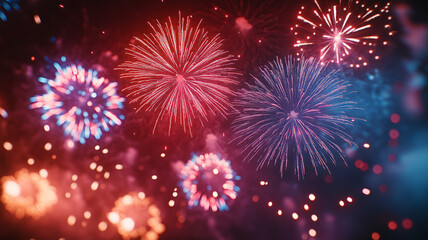 Fototapeta premium Colorful fireworks in the night sky celebrating a festive event.