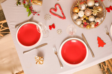 Stylish table setting for Christmas celebration