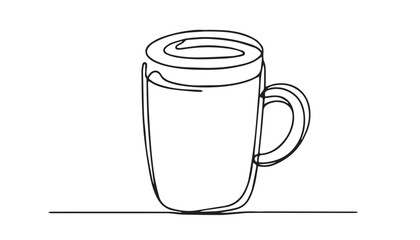 Continuous one single minimal line drawing mug of coffee