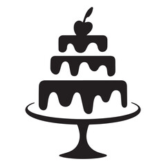 Three tiered cake with cherry on stand black and white art