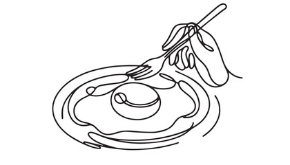 Continuous one single minimal line drawing omelet