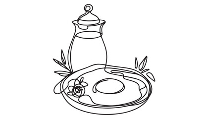 Continuous one single minimal line drawing omelet