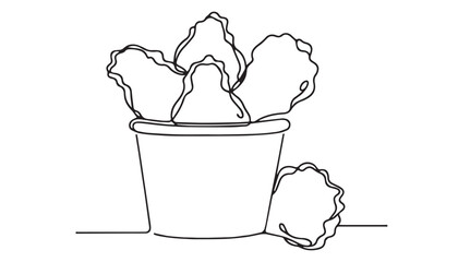 Continuous one single minimal line drawing chicken fry