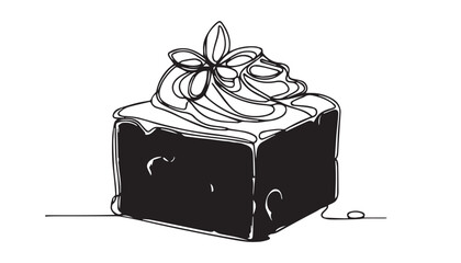 Continuous one single minimal line drawing brownies