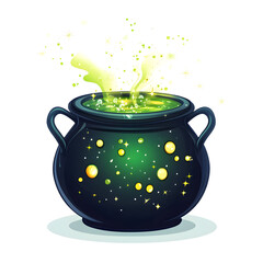 Dark Green Cauldron Bubbling Lime Green Potion Gold Stars