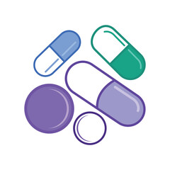 Colorful medicine pills capsules tablets health pharmacy vector