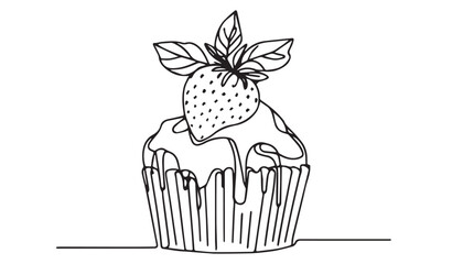 Continuous one single minimal line drawing sweet cupcake