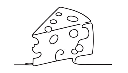 Continuous one single minimal line drawing cheese