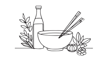 Continuous one single minimal line drawing soup