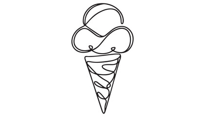 Continuous one single minimal line drawing ice cream