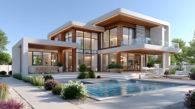 Sophisticated beachfront villa exterior design high resolution photo