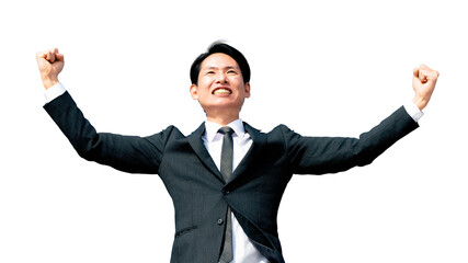 ガッツポーズをする元気な男性ビジネスマン（背景透過PNG）