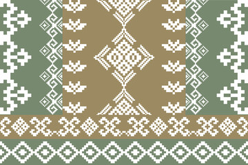 Fototapeta premium Thai Pixel Art Seamless Traditional Pattern Ethnic Geometric Background with Cultural Motifs
