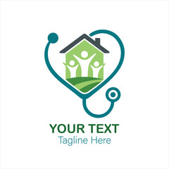 Home Healthcare Medical Logo Icon Stethoscope Family House Community