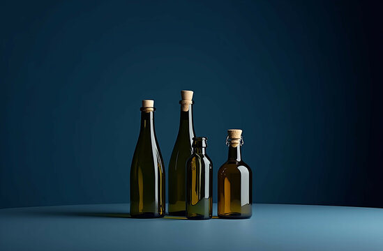 A mistad glass bottles on a dark blue background	