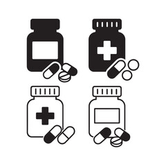Medicine Pills Bottles Icons Health Medical Drug Pharmacy Treatment Set