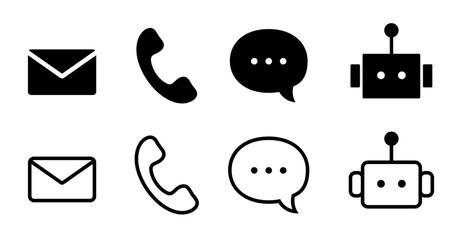 チャットボットの問い合わせ用アイコンセット(電話 メール チャット チャットボット AI ロボット 問合せフォーム 編集可能 ベクター) 