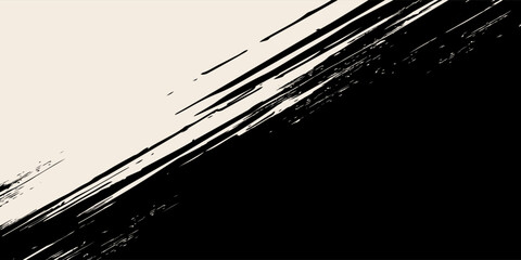 Abstract diagonal grunge brush stroke background in black and white.