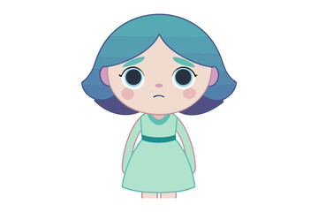 Sadness Embodied: A whimsical cartoon depiction of a sad girl, her downcast expression and muted colors hinting at melancholy and introspection.