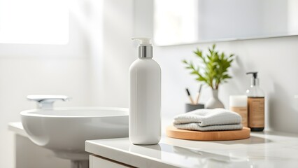 Shampoo Bottle Mockup in Modern Bathroom