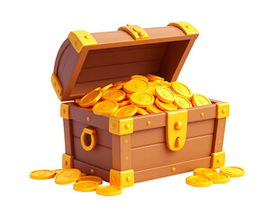 3D Wooden Treasure Chest Filled with Gold Coins