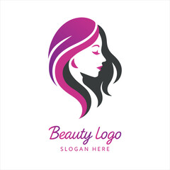 Beauty woman face elegant hairstyle vibrant colors logo vector