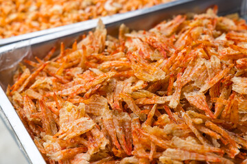 Asian street seafood stall with dried shrimp
