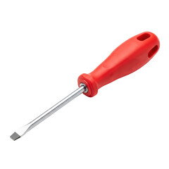 A flathead screwdriver with a bright red handle and a silver metal shaft, essential for various repair, assembly, and diy projects.