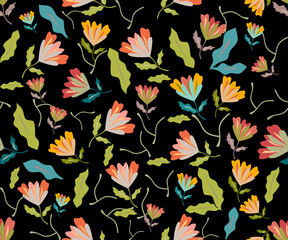 This seamless floral vector pattern features hand-drawn summer flowers arranged in a quick-repeat layout, ideal for digital printing, textiles, packaging, and creative craft projects. 