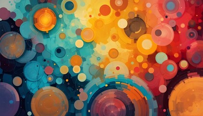Retro 80s Abstract Circles Background with Bold Colors and Geometric Style