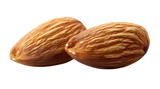Hyperrealistic close-up of a single raw almond nut. Macro focus on skin texture and shape. Natural-style studio lighting, balanced exposure, isolated on a pure Transparent backgroundwith shadow,