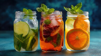 Refreshing iced drinks with mint and citrus. High quality
