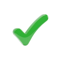 Shiny green check mark symbol isolated on transparent background
