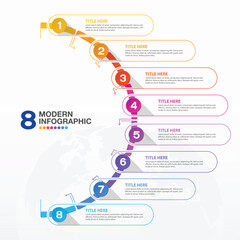Basic infographic template with 8 steps, process or options.
