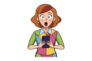 Surprised woman with open mouth and wide eyes holding a smartphone reacting to shocking news or content