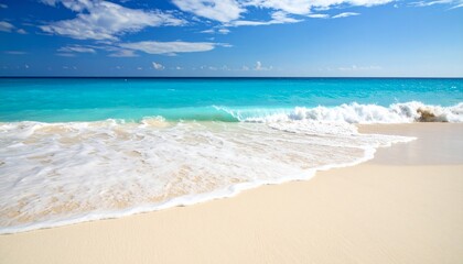 Fototapeta premium Soft Blue Wave Rolling Onto a White Sand Beach