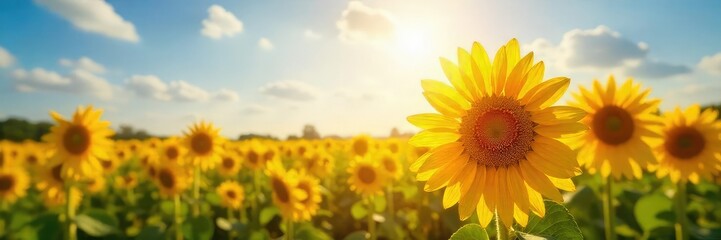 Obraz premium Sunlit Sunflower Field Vibrant Blooms and Pure Joy - A Summer Scene of Happiness and Natural Beauty