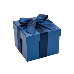 Fototapeta premium A vibrant blue gift box wrapped with a matching satin ribbon and bow, perfect for celebrations, holidays, or special occasions.
