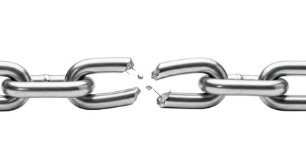 Obraz premium A close up of a silver metal chain with one link broken apart, representing concepts like weakness, failure, or liberation.