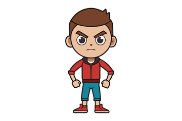 Frustrated Expression: A cartoon illustration shows a young boy with an angry expression on his face, arms at his side. The boy's features are exaggerated to convey strong negative emotion.
