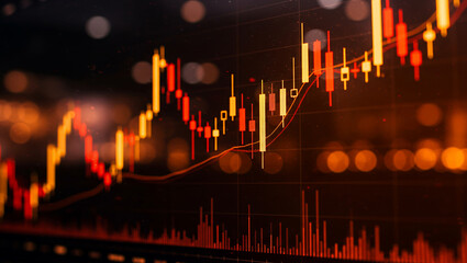 Red stock market chart with blurred background showing financial data representation.