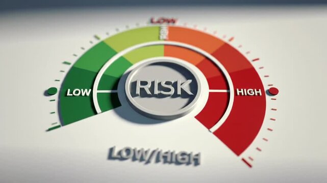 Risk Assessment Gauge Showing Levels From Low to High with Green Orange and Red on White Background 3d Render