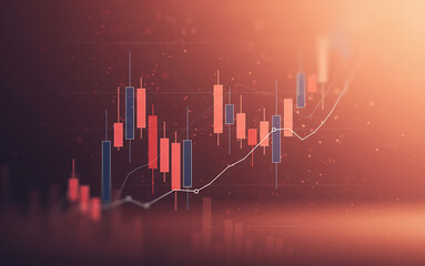 Naklejka premium Candlestick chart shows market trends in red and white on a dark background.