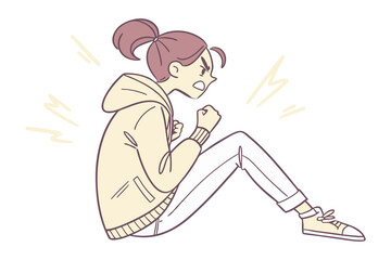 Energetic Determination: A cartoon female figure, embodying grit and resolve, energetically punches the air. Capturing both the essence of her resilience and the unwavering pursuit of a target.