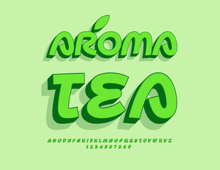 Vector Green emblem Park Travel. Eco Green 3D Font. Artistic Playful Alphabet Letters and Numbers set.