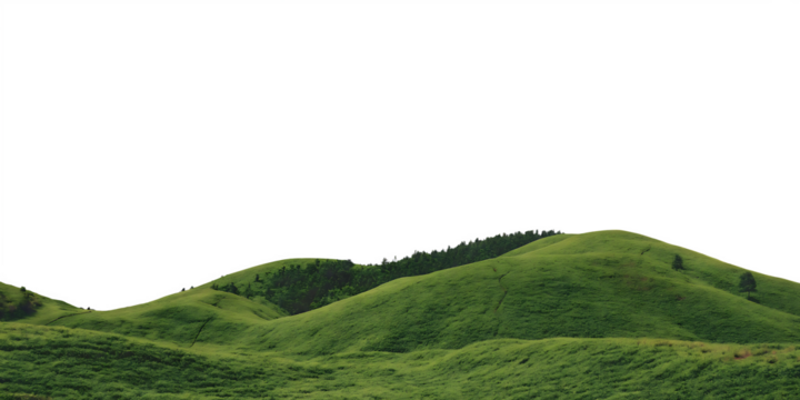 green mountain landscape sky grassland isolated on white background PNG ,ai generated