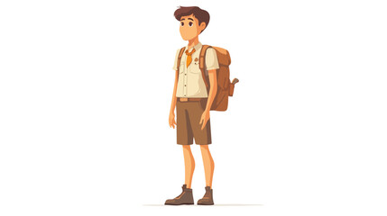 Young Boy Scout Standing on White Background Vector Illustration