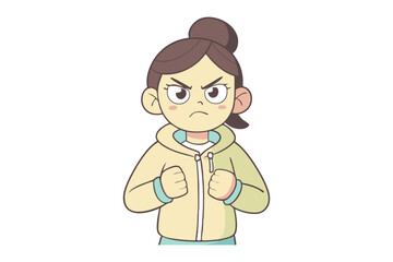 Angry Girl Cartoon: A cute cartoon illustration of an angry girl clenching her fists, conveying strong emotions.